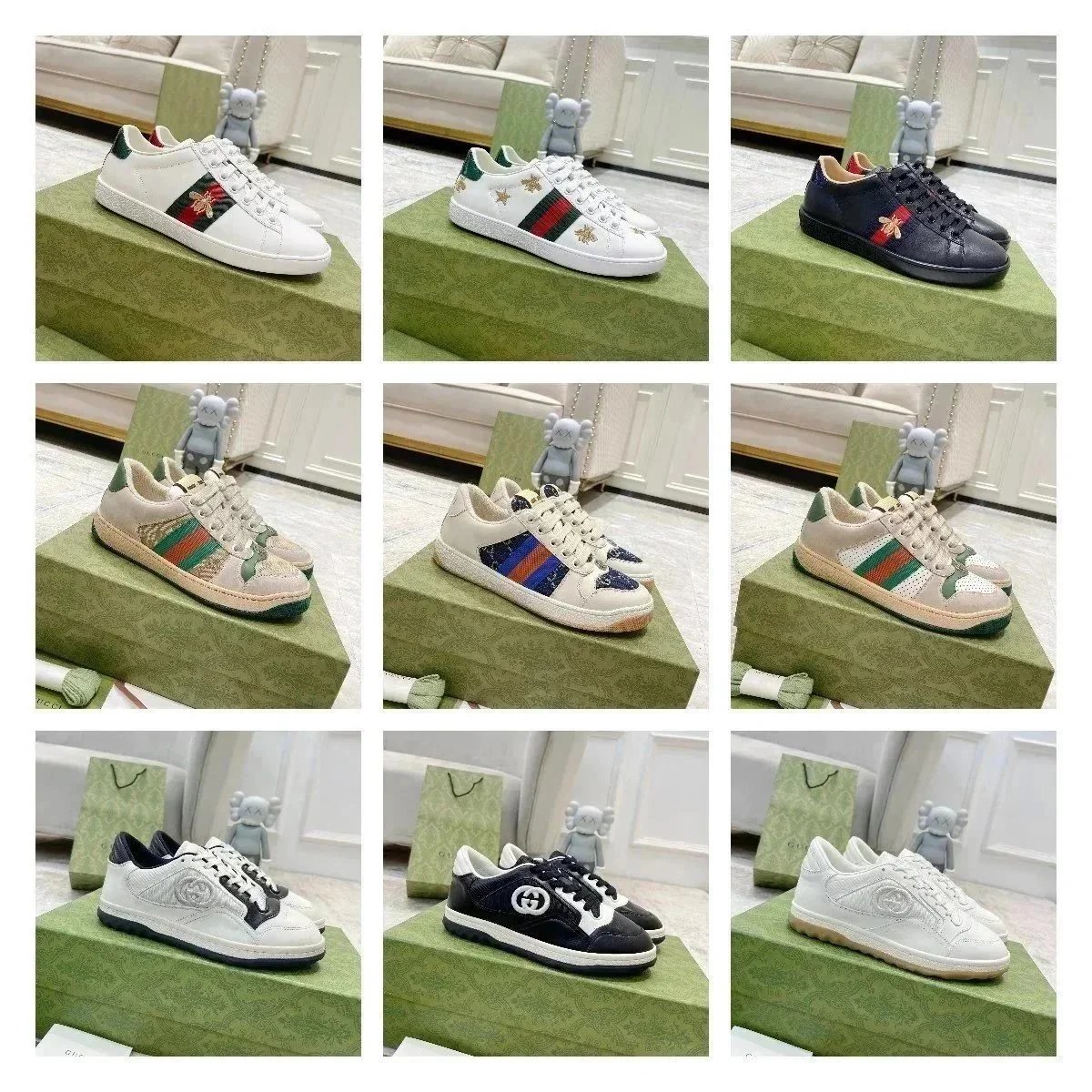 Gucci Ace Sneakers White Black Red Green Stripe Logo Men Women Fashion Casual Shoes