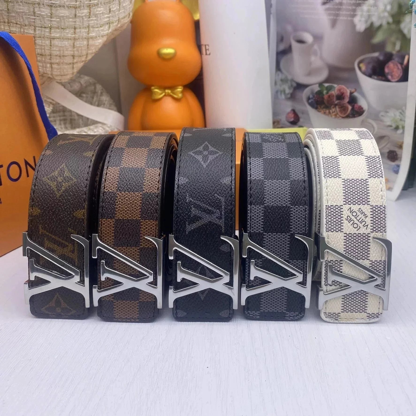 Louis Vuitton Monogram Checkered Belt with LV Buckle
