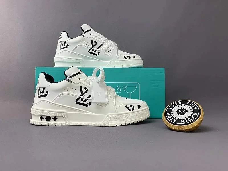 White Holy Kicks Sneakers with Black Logo Design