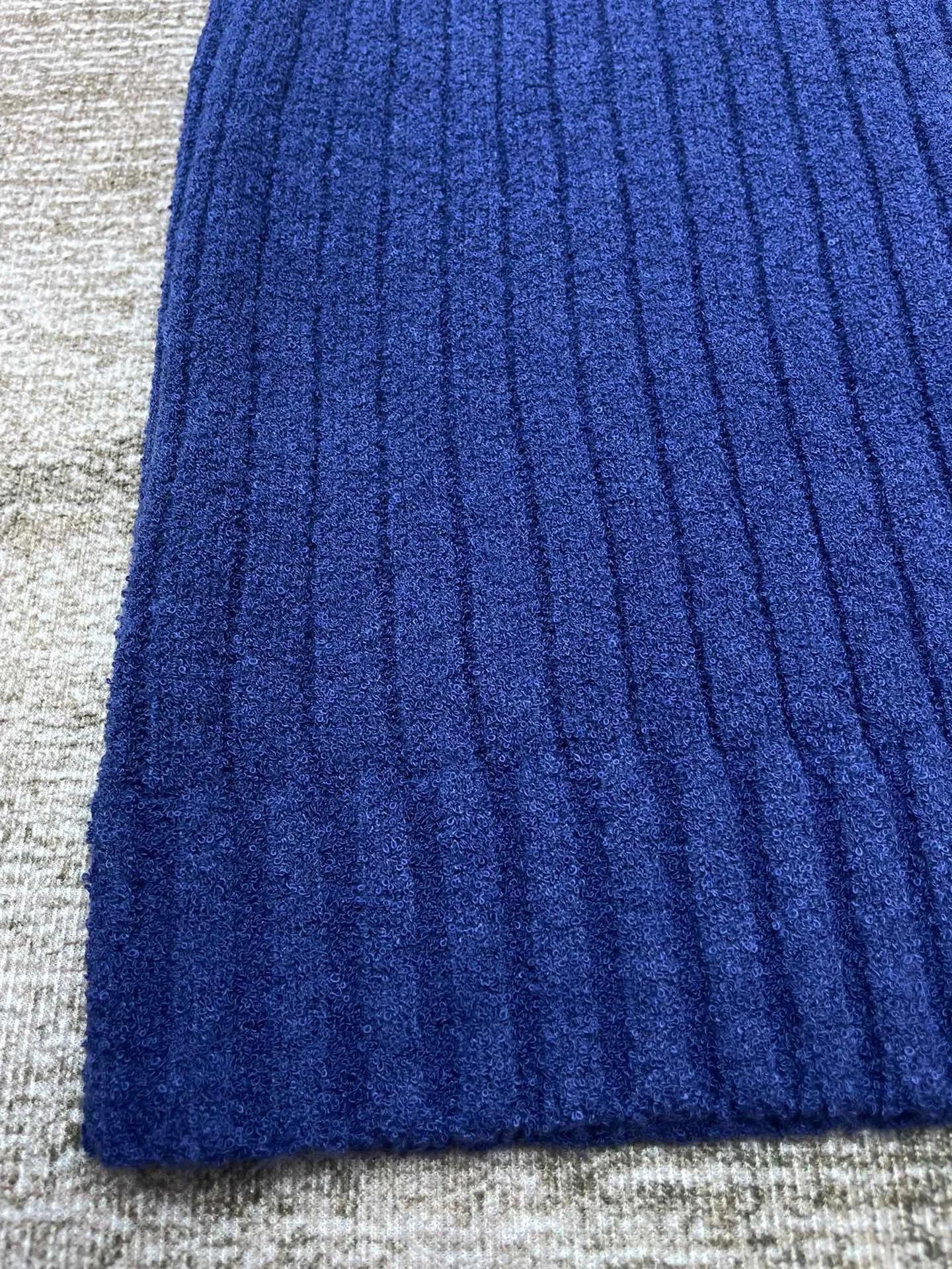Blue Ribbed Knit Fabric for Sweaters and Apparel