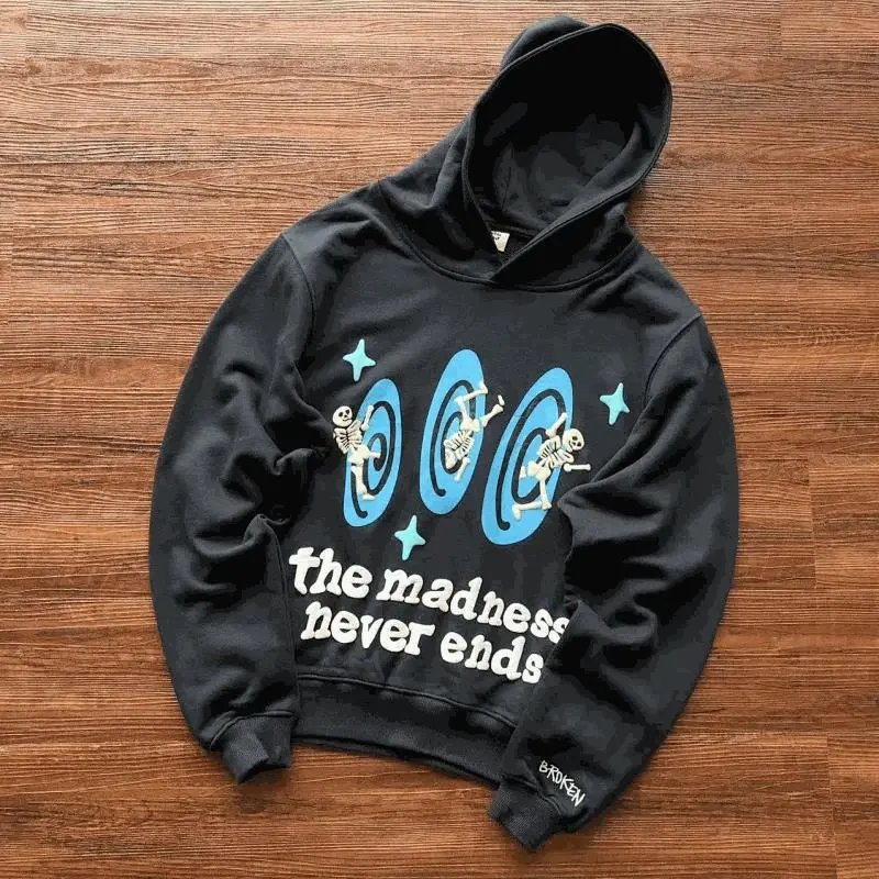 Black Hoodie The Madness Never Ends Graphic Sweatshirt
