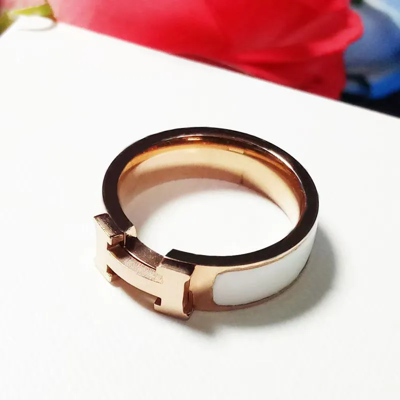 Hermes Clic Clac H Ring Rose Gold and White Enamel