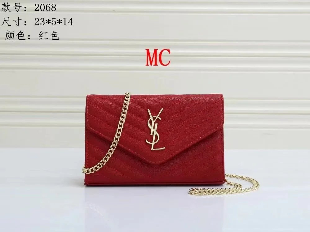 Red YSL Monogram Chain Clutch Bag Women's Fashion Handbag