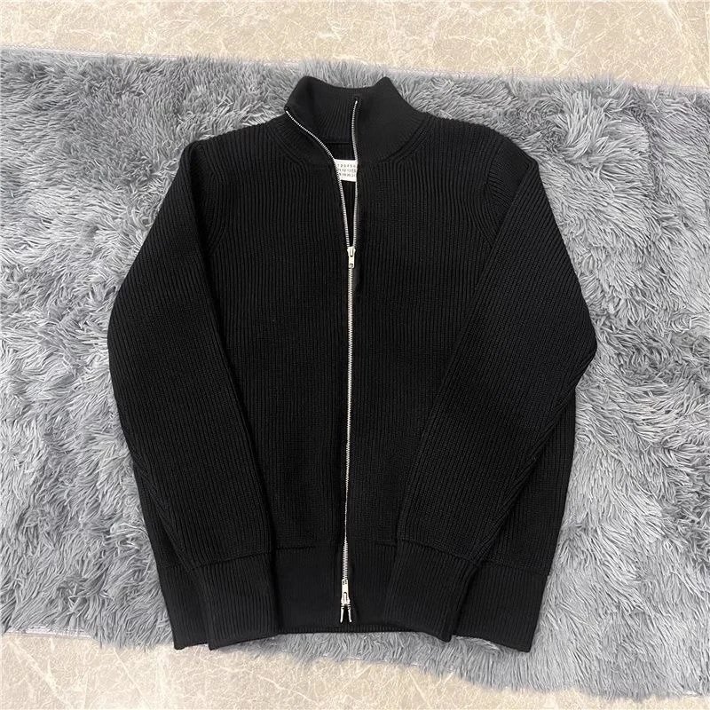Black Ribbed Zip-Up Sweater Jacket for Men and Women
