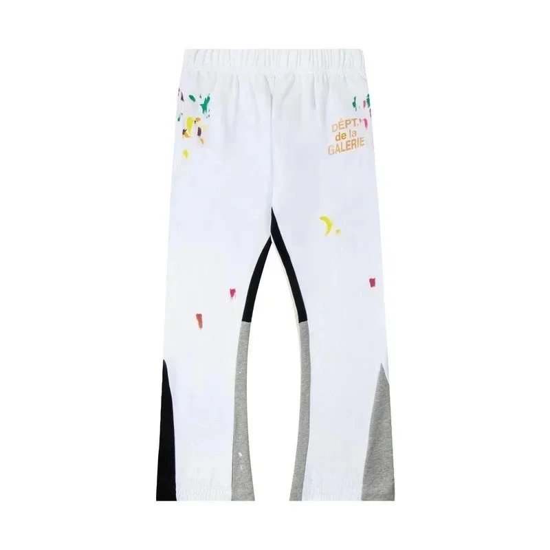 White Printed Track Pants with Colorful Splashes and Logo