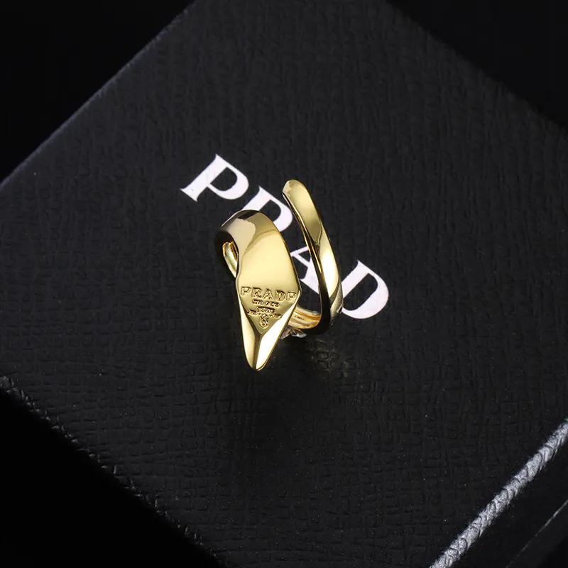 PRADA Gold Tone Logo Ring for Women Men Fashion Jewelry