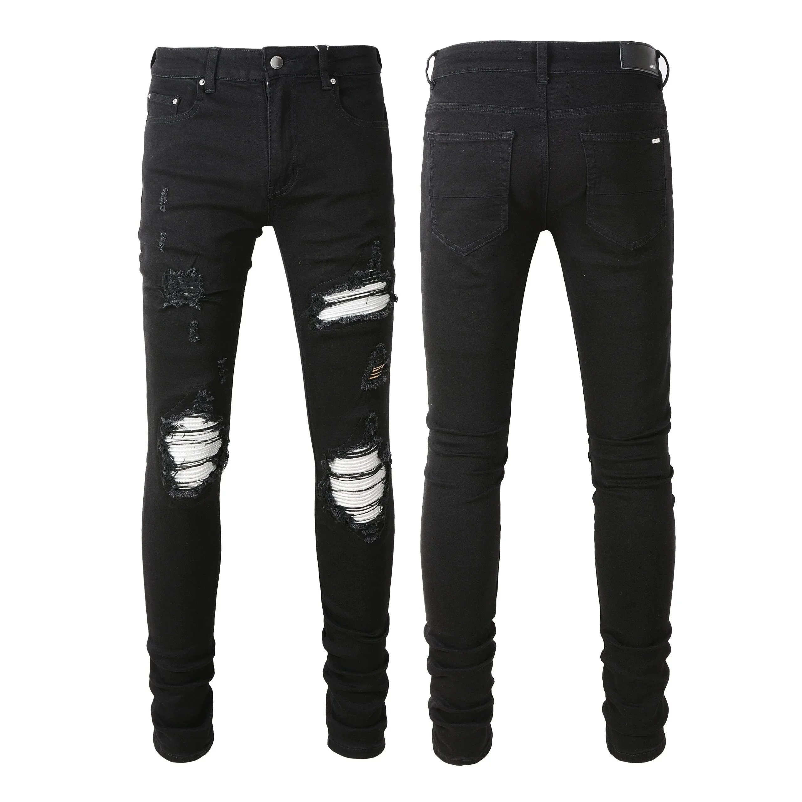 Black Ripped Skinny Jeans for Men Fashion Distressed Denim Pants
