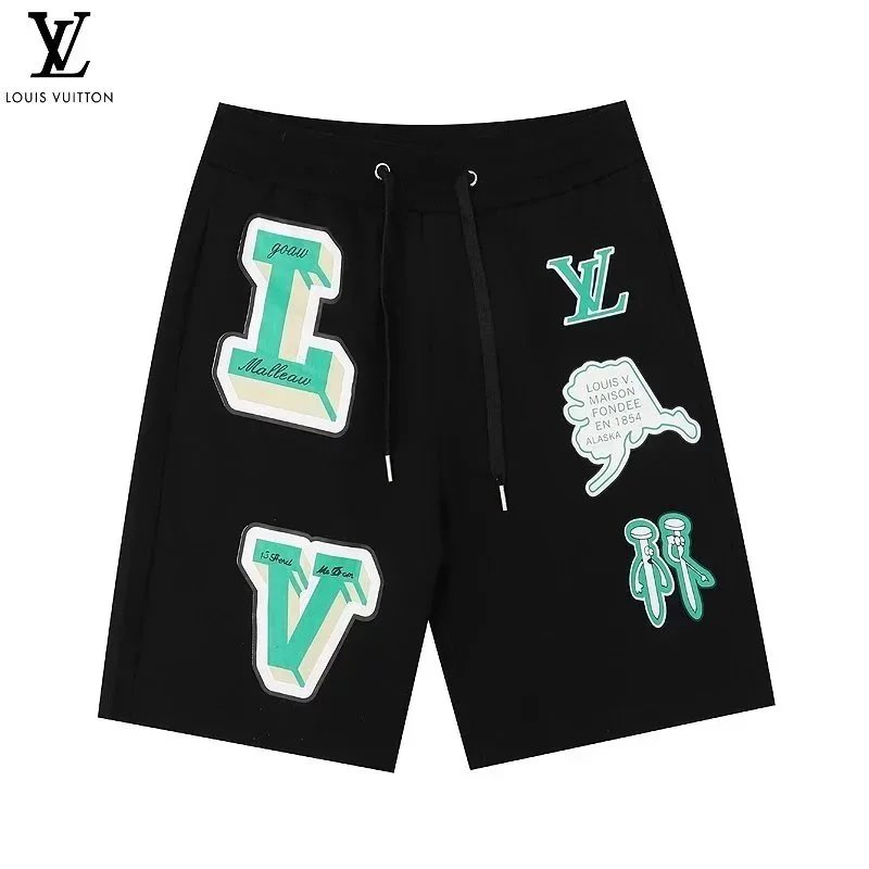 Louis Vuitton Black Patchwork Shorts with LV Logo and Graphic Design