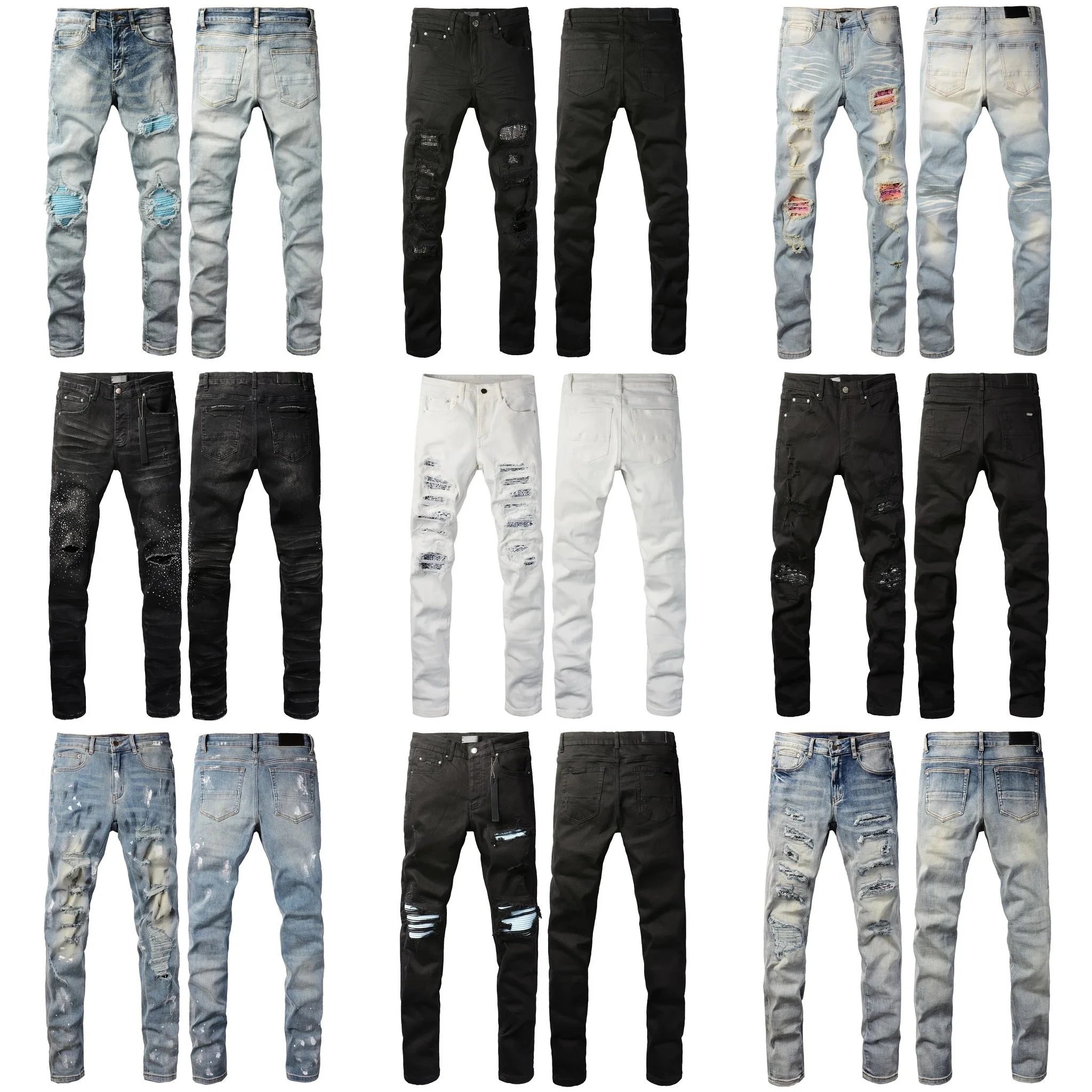 Men's Ripped Distressed Jeans Slim Fit Denim Pants Fashion Trendy