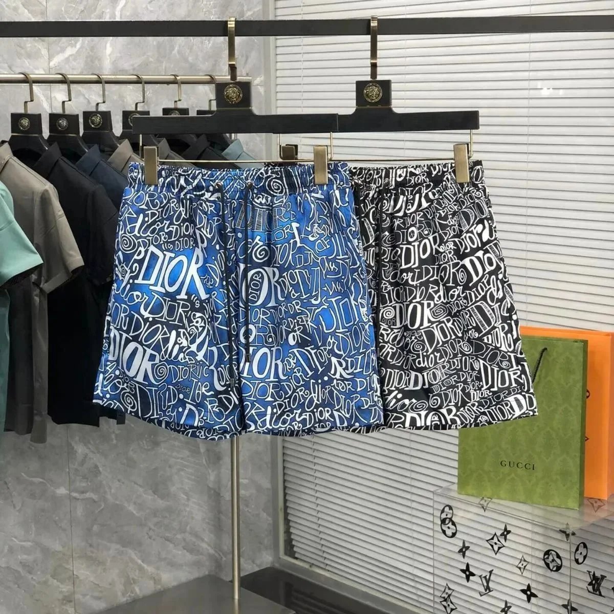 Dior Printed Swim Shorts for Men Blue and Black