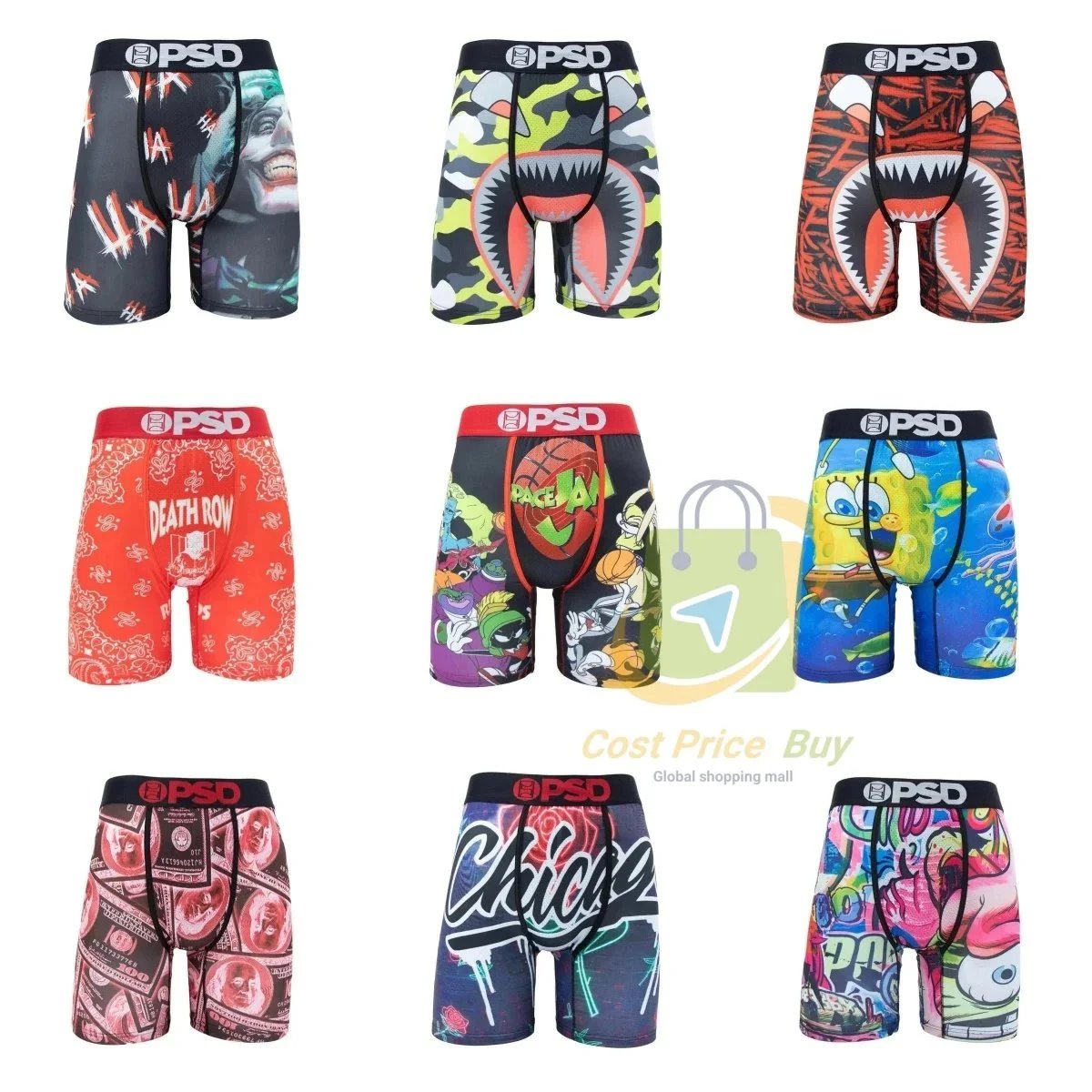 PSD Men's Printed Boxer Briefs with Cartoon and Graffiti Designs
