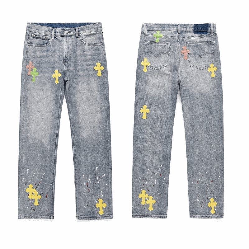Gucci Embroidered Cross Denim Jeans