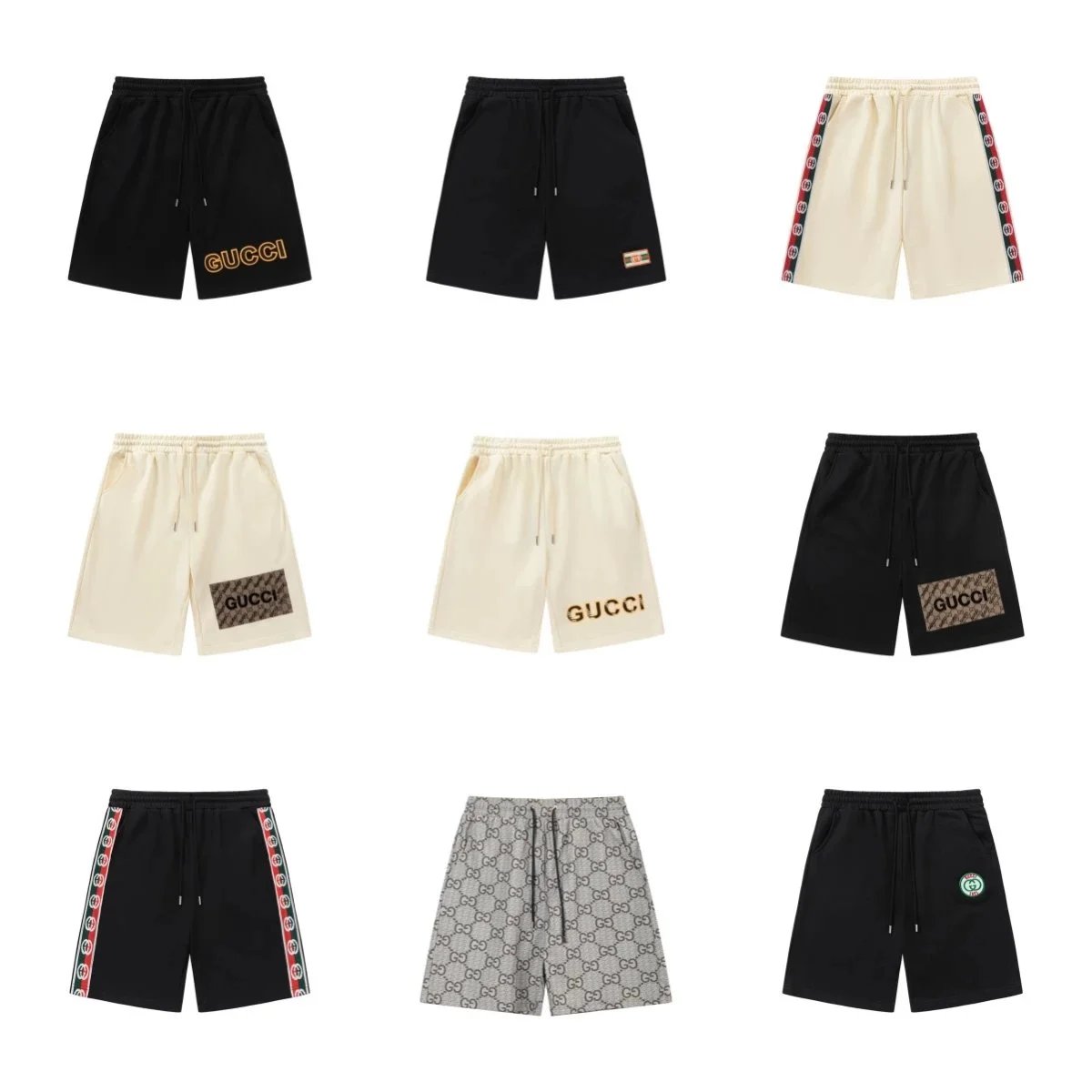 Gucci Men's Logo Print Sweat Shorts in Black and Beige
