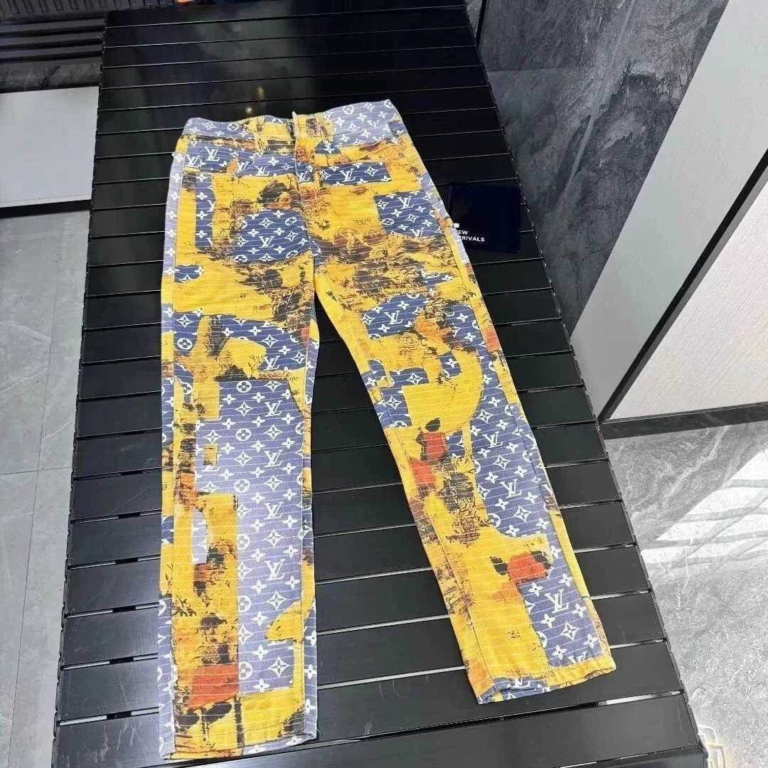 Louis Vuitton Monogram Printed Trousers Yellow Blue Pattern