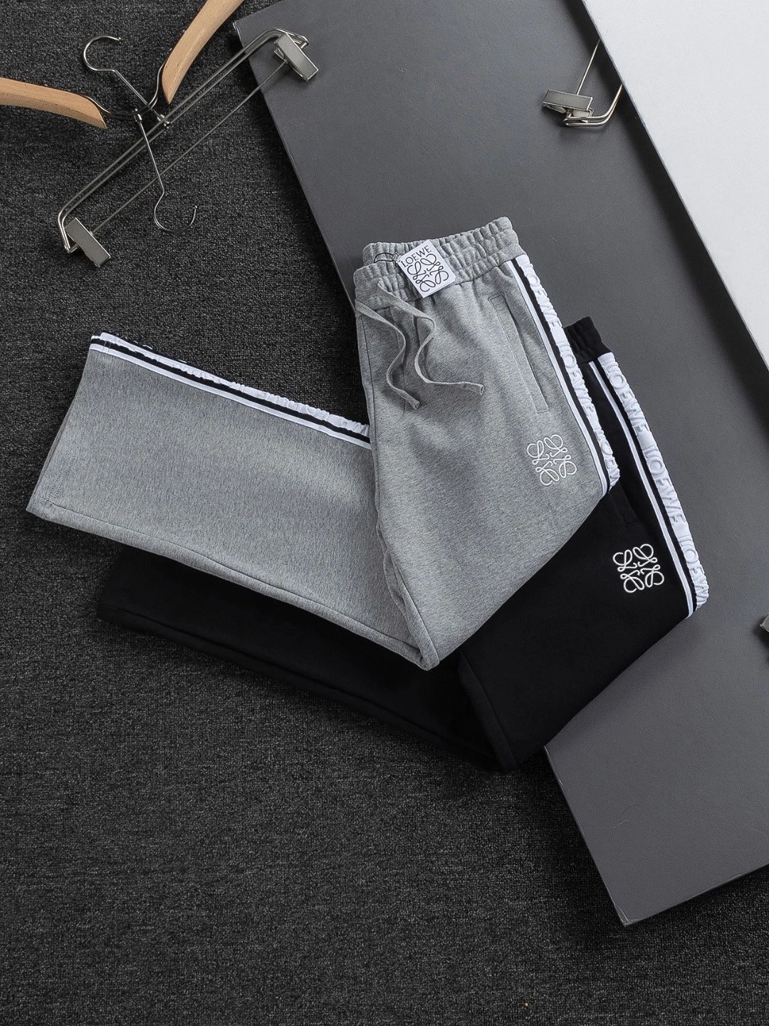 LOEWE Gray and Black Track Pants with Embroidered Logo