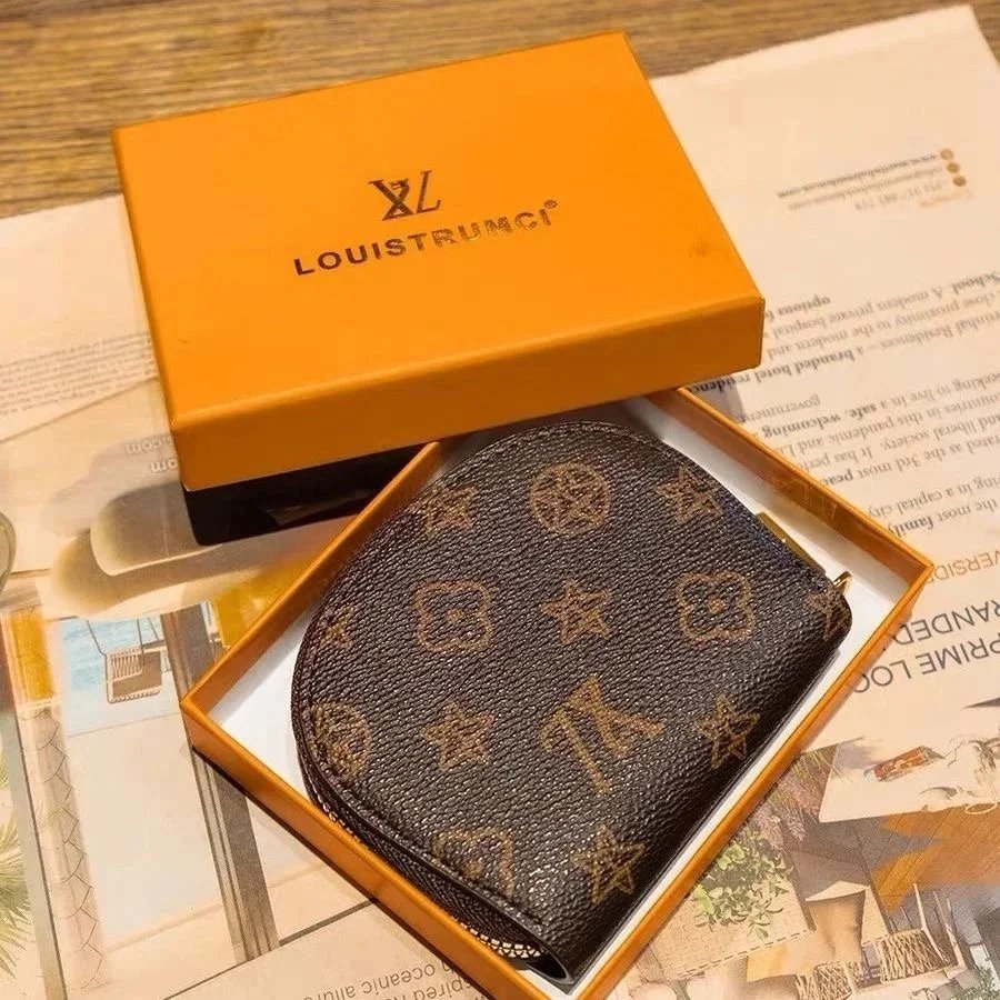 LOUISTRUMCI Monogram Round Wallet for Women Fashion Zipper Coin Purse