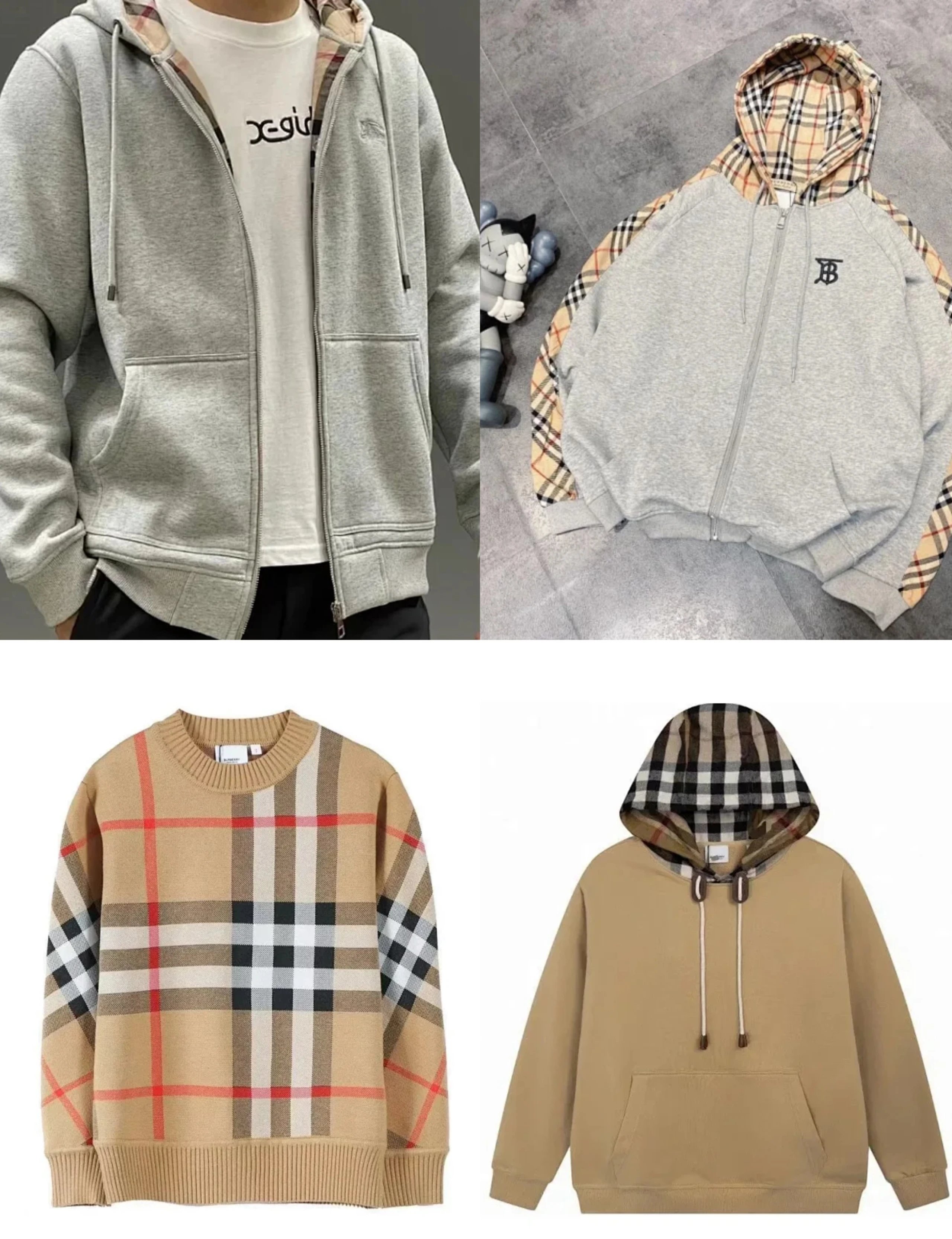 Burberry Plaid Hoodie Zip-Up Sweatshirt Men's Fashion Jacket