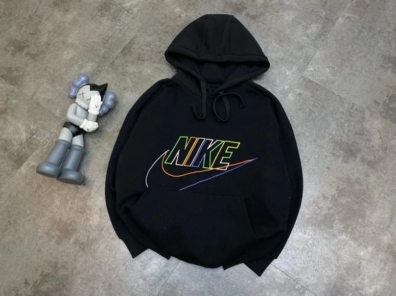 Nike Rainbow Logo Hoodie Black Sweatshirt