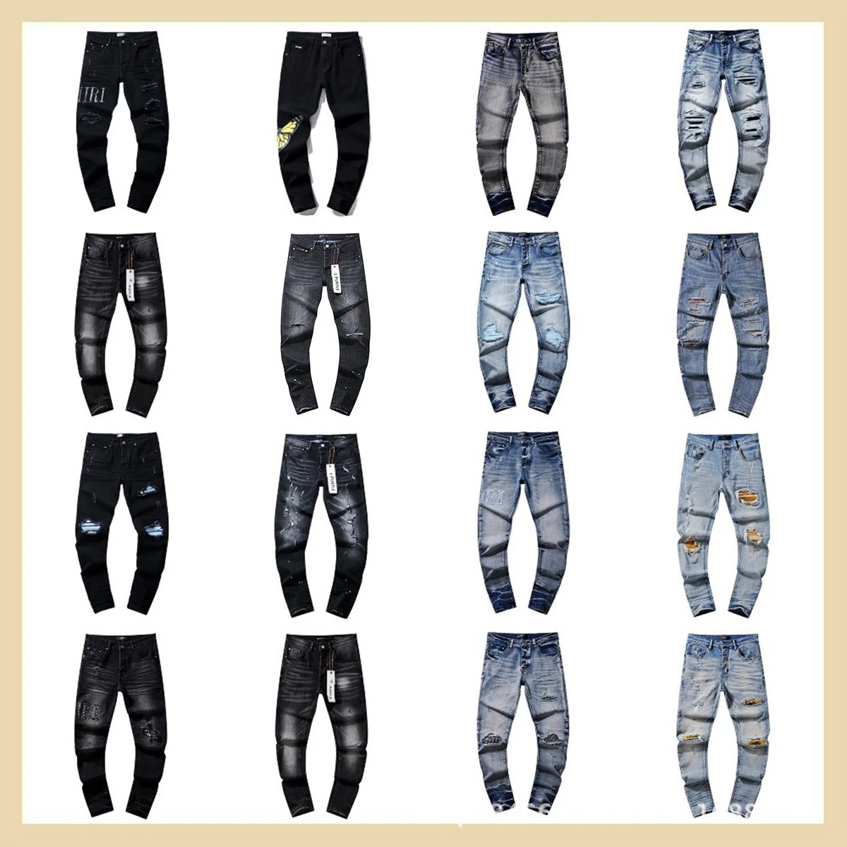 Men's Ripped Distressed Jeans Slim Fit Denim Pants Fashion Casual