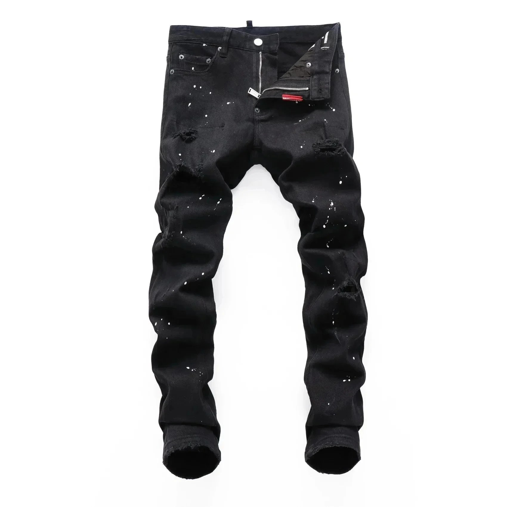 Black Ripped Jeans with Paint Splatter Design for Men