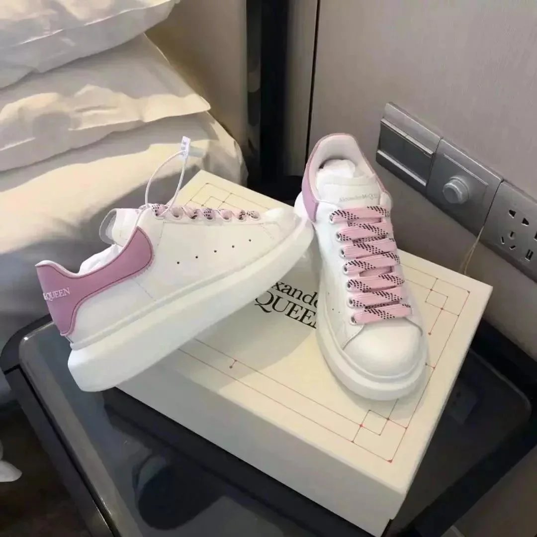Alexander McQueen White Pink Sneakers Women Fashion Chunky Sole Shoes