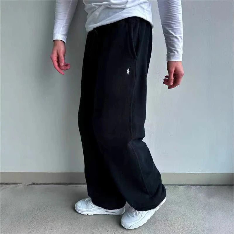 Black Ralph Lauren Wide Leg Sweatpants with Pony Logo