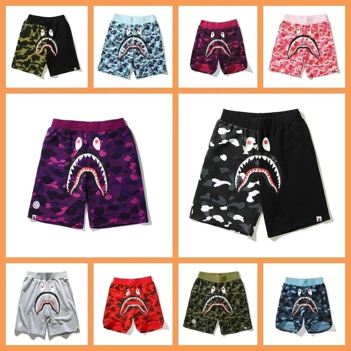 BAPE Shark Camo Shorts Men Streetwear Fashion