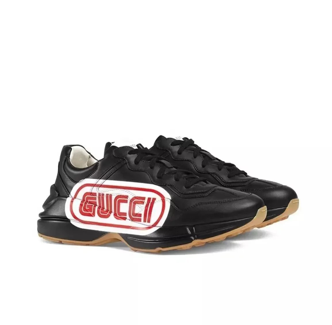 Gucci Black Leather Sneakers with Logo Patch