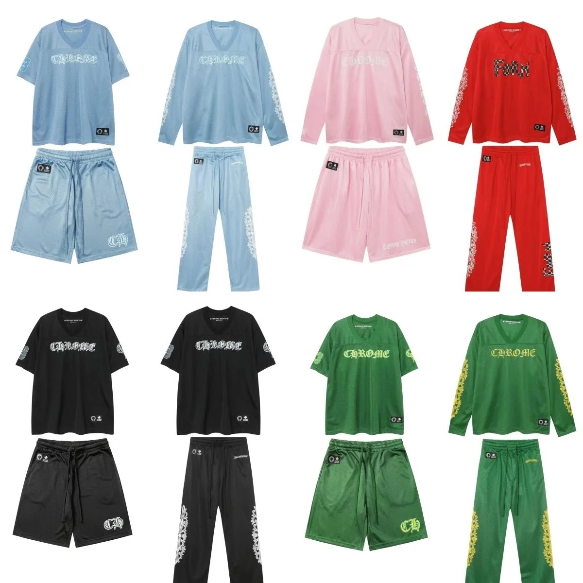 Chrome Sportswear Set - V-Neck Tops and Matching Pants Shorts
