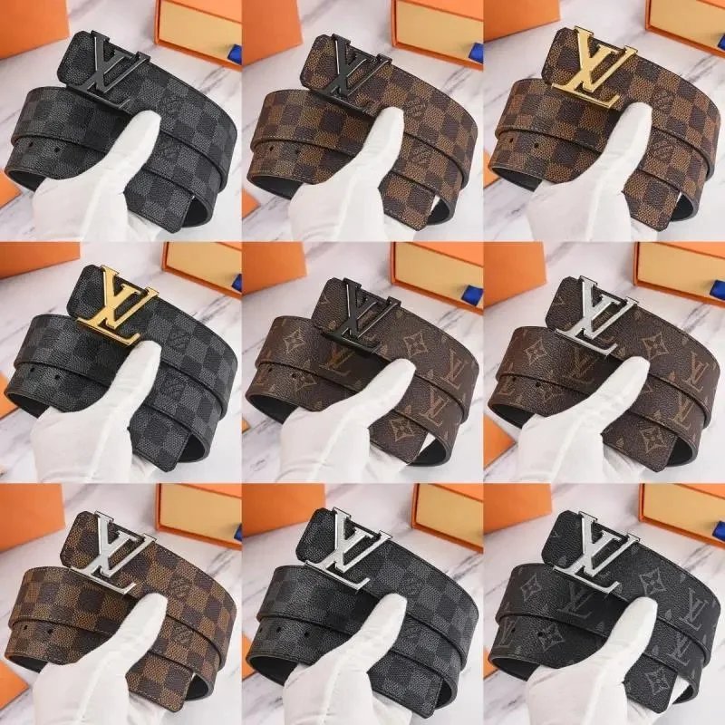 LV Monogram Checkered Belt with LV Buckle for Men and Women