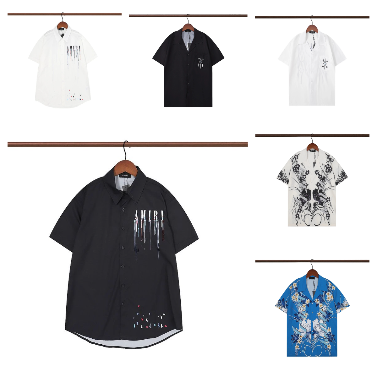 AMIRI Short Sleeve Shirt Men's Fashion Brand Logo Print Casual Top