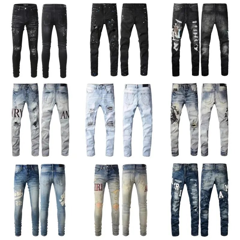 Men's Fashion Distressed Ripped Jeans Skinny Fit Denim Pants