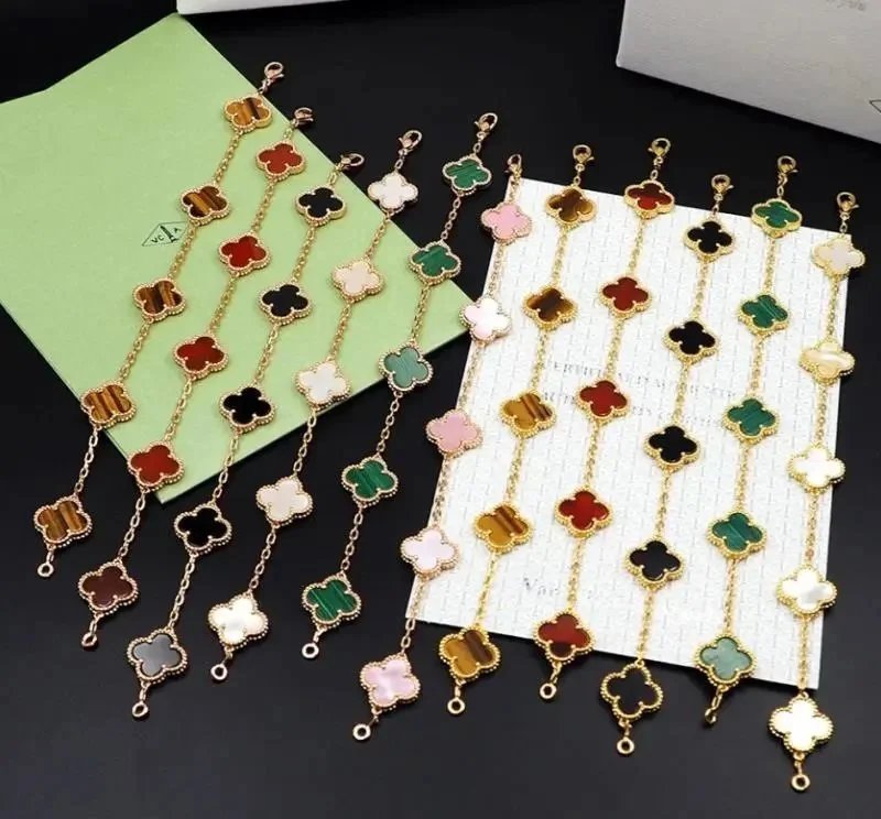 Elegant Clover Chain Bracelets Multi Color Gold Plated Jewelry
