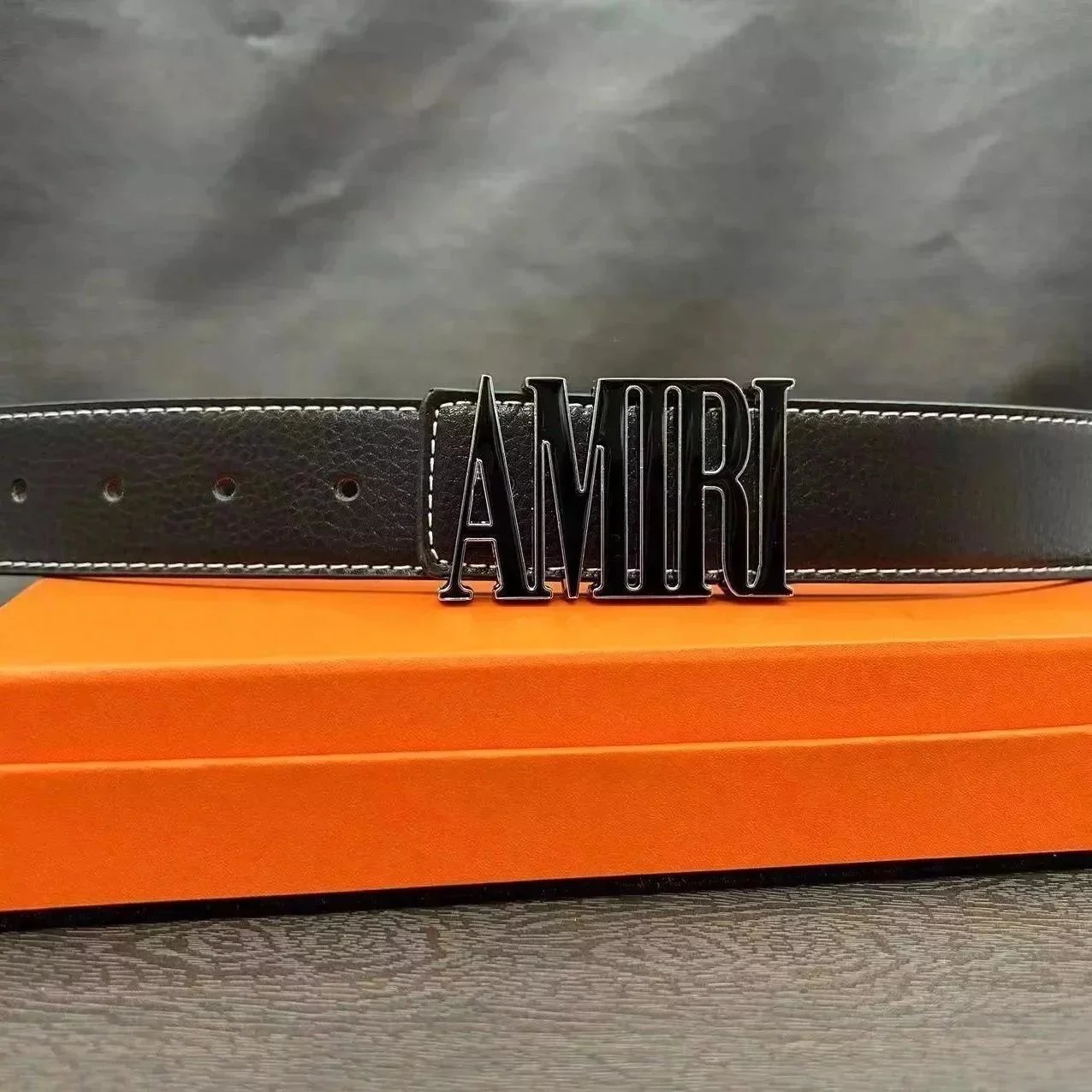 AMIRI Leather Belt with Bold Logo Buckle