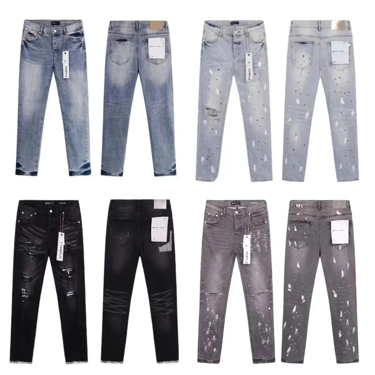 Men's Distressed Skinny Jeans with Ripped Details and Paint Splatter Design