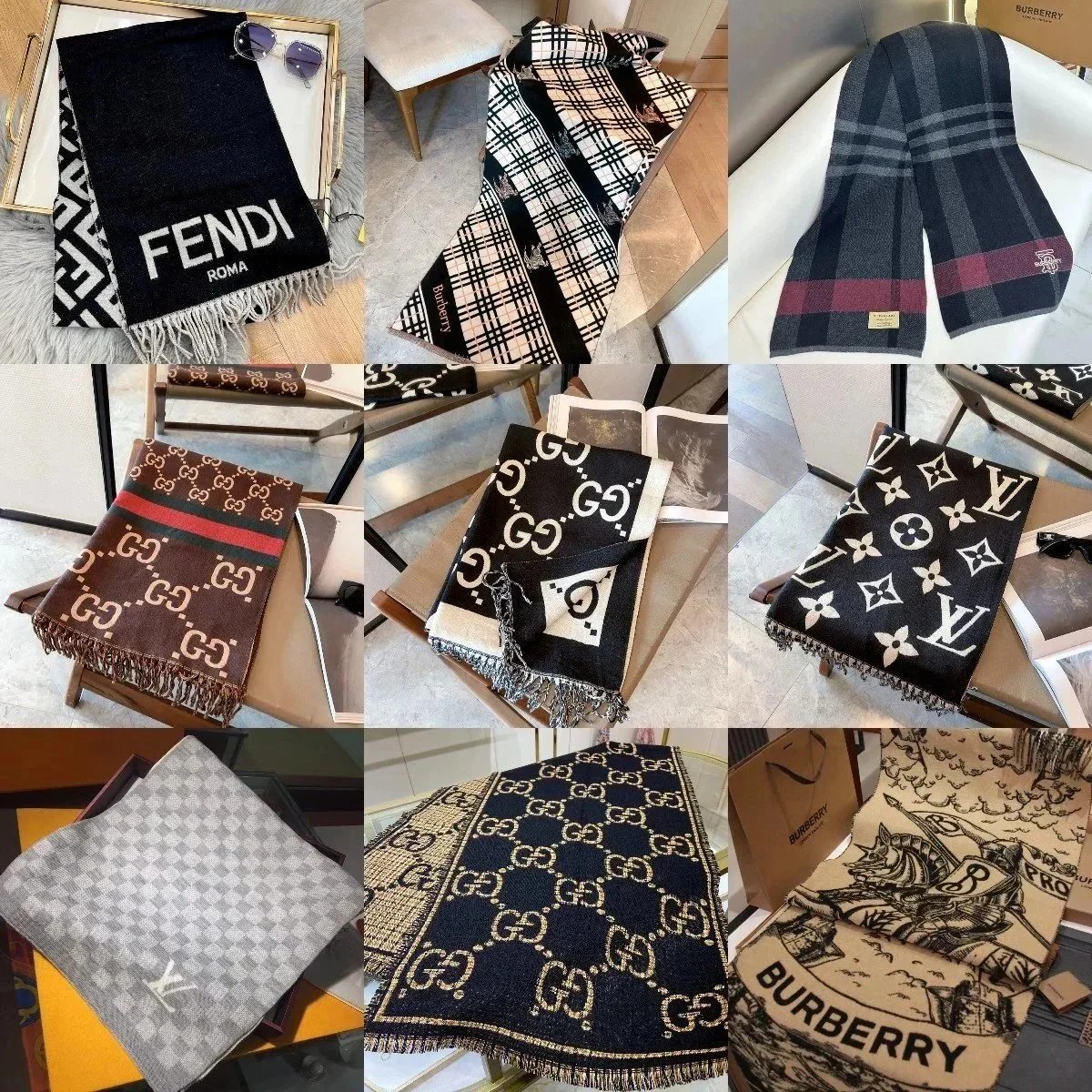 Designer Scarves from Fendi Gucci Louis Vuitton Burberry