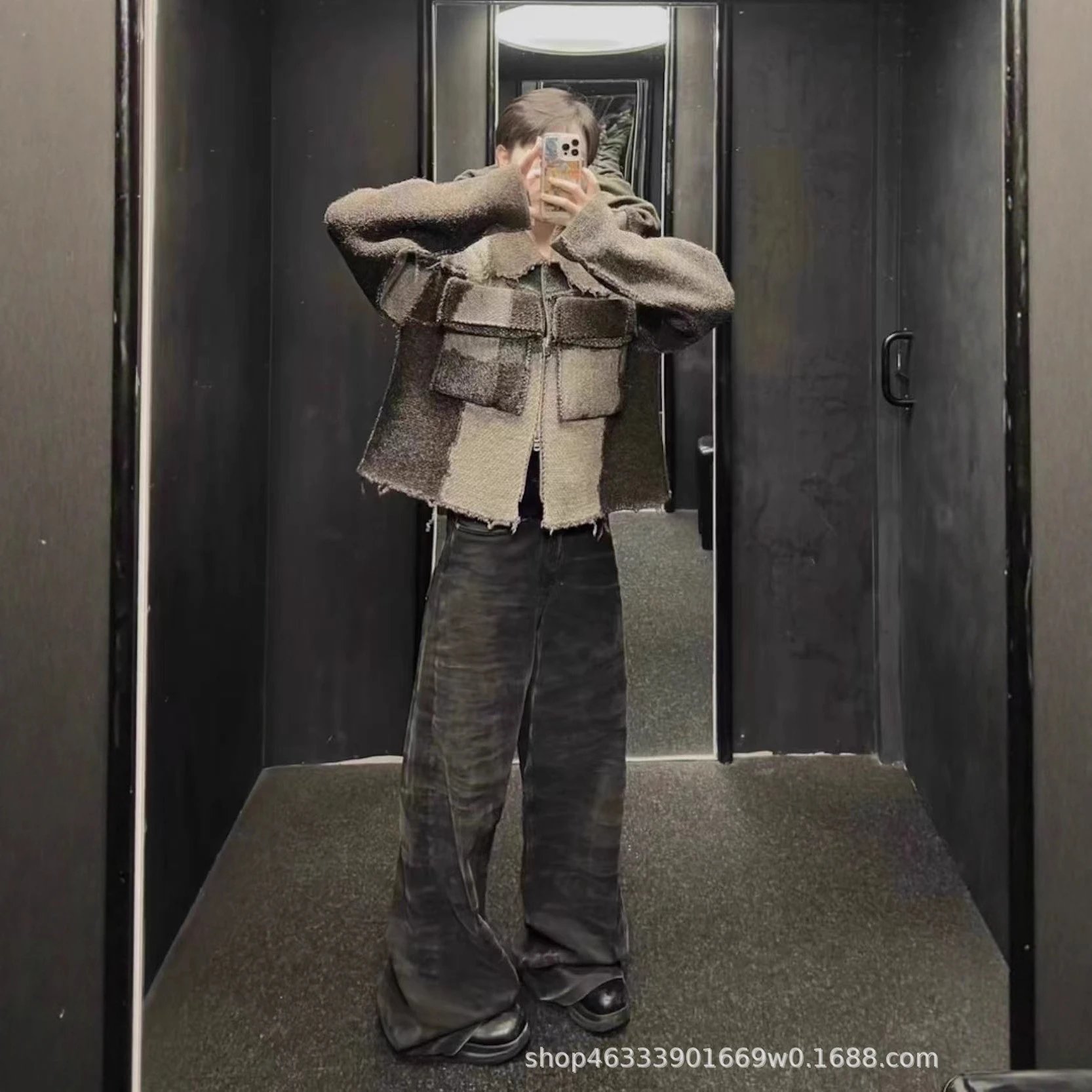 Patchwork Wool Jacket Men Fashion Oversized Winter Coat