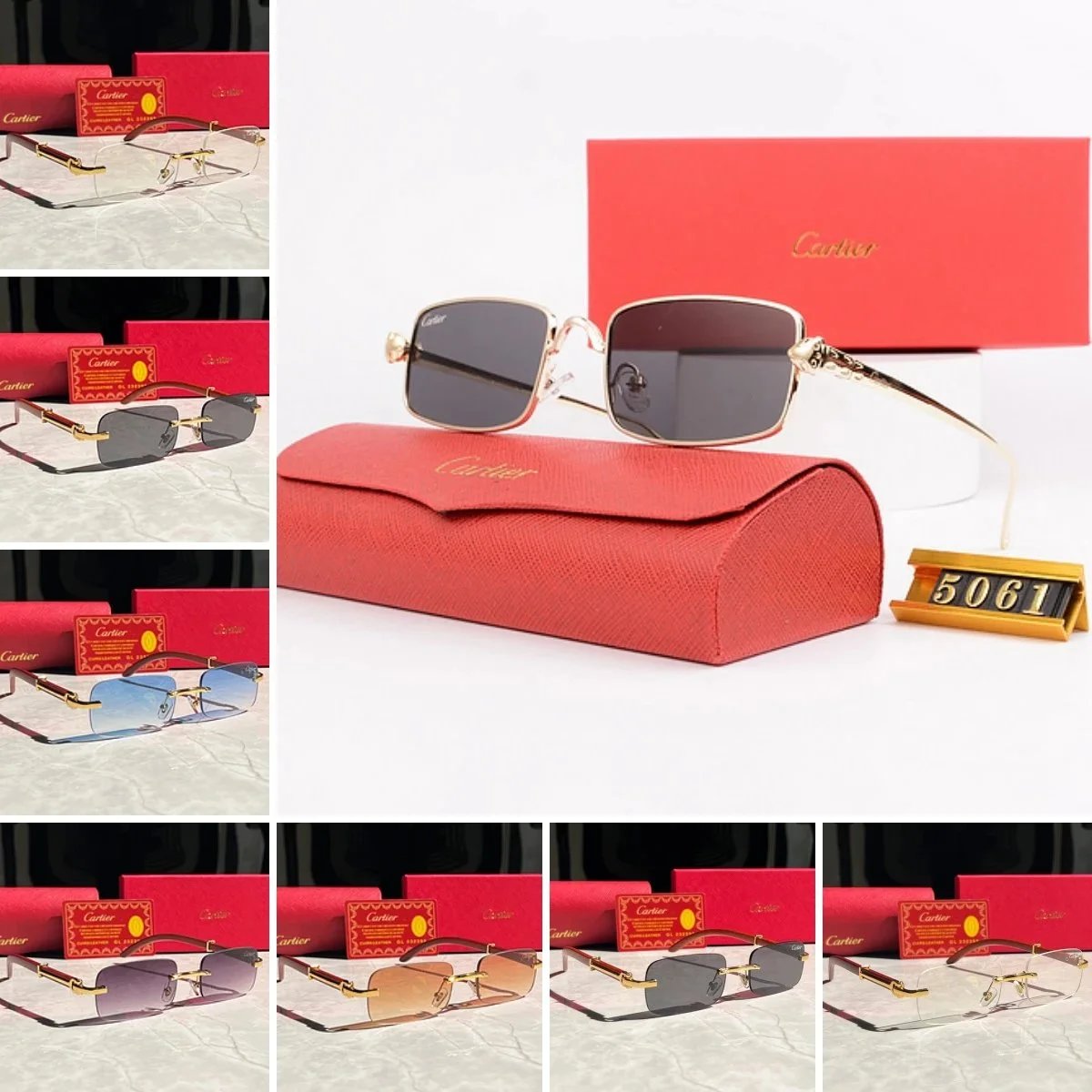 Cartier Sunglasses Square Frame Gold Rim 5061