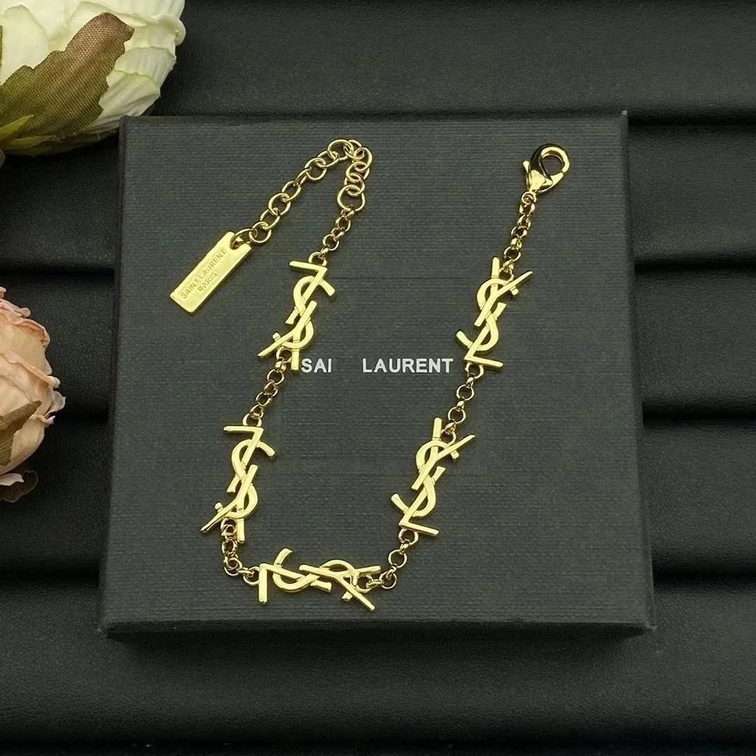 Saint Laurent Gold YSL Logo Chain Bracelet