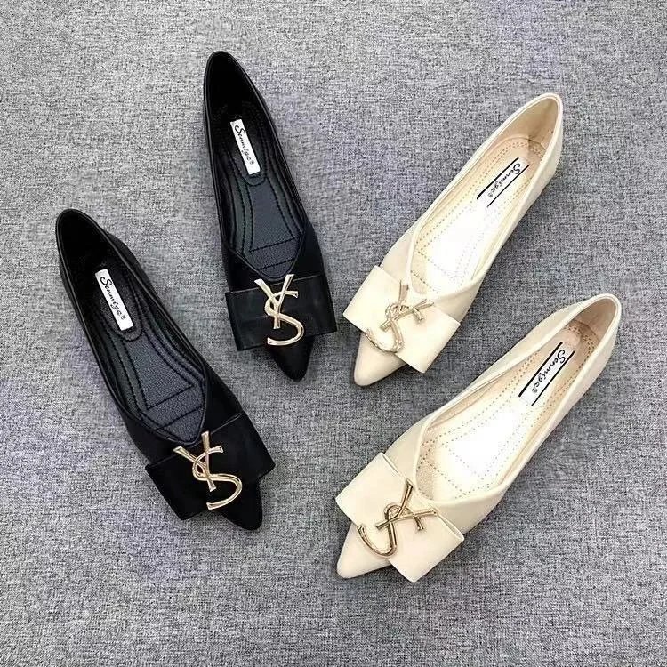 Saint Laurent Women's Flat Shoes with YSL Logo Bow