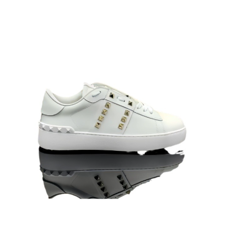 White Valentino Rockstud Leather Sneakers