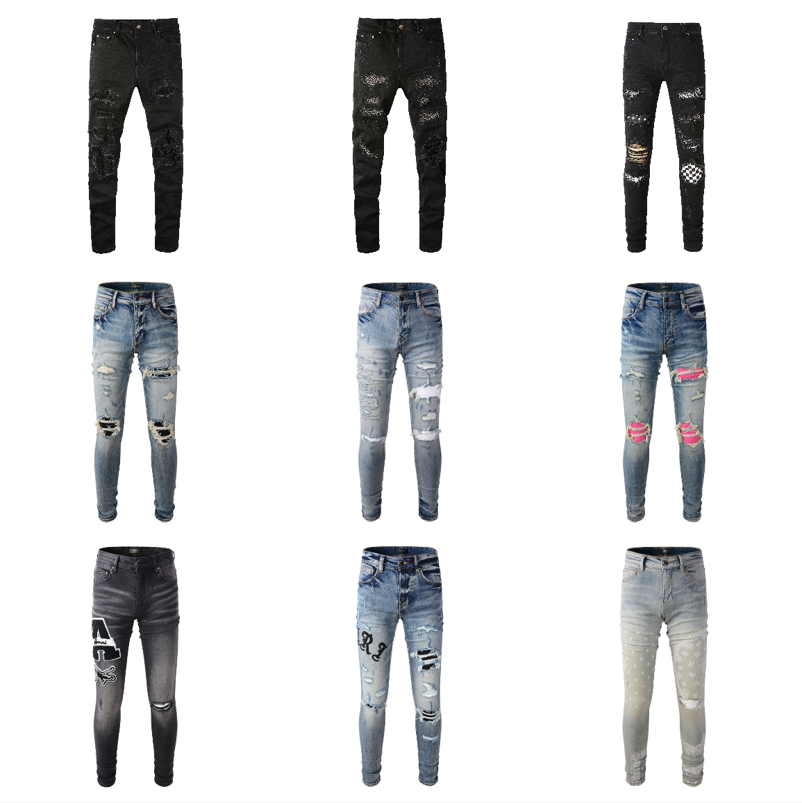Men's Ripped Distressed Jeans Skinny Fit Denim Pants Fashion Streetwear