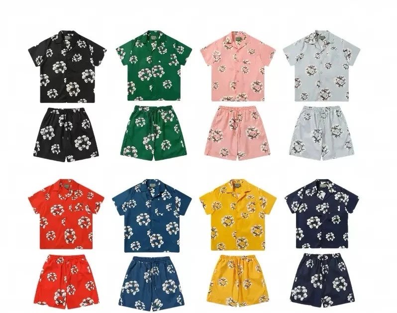 Floral Print Men's Short Sleeve Shirt and Shorts Set