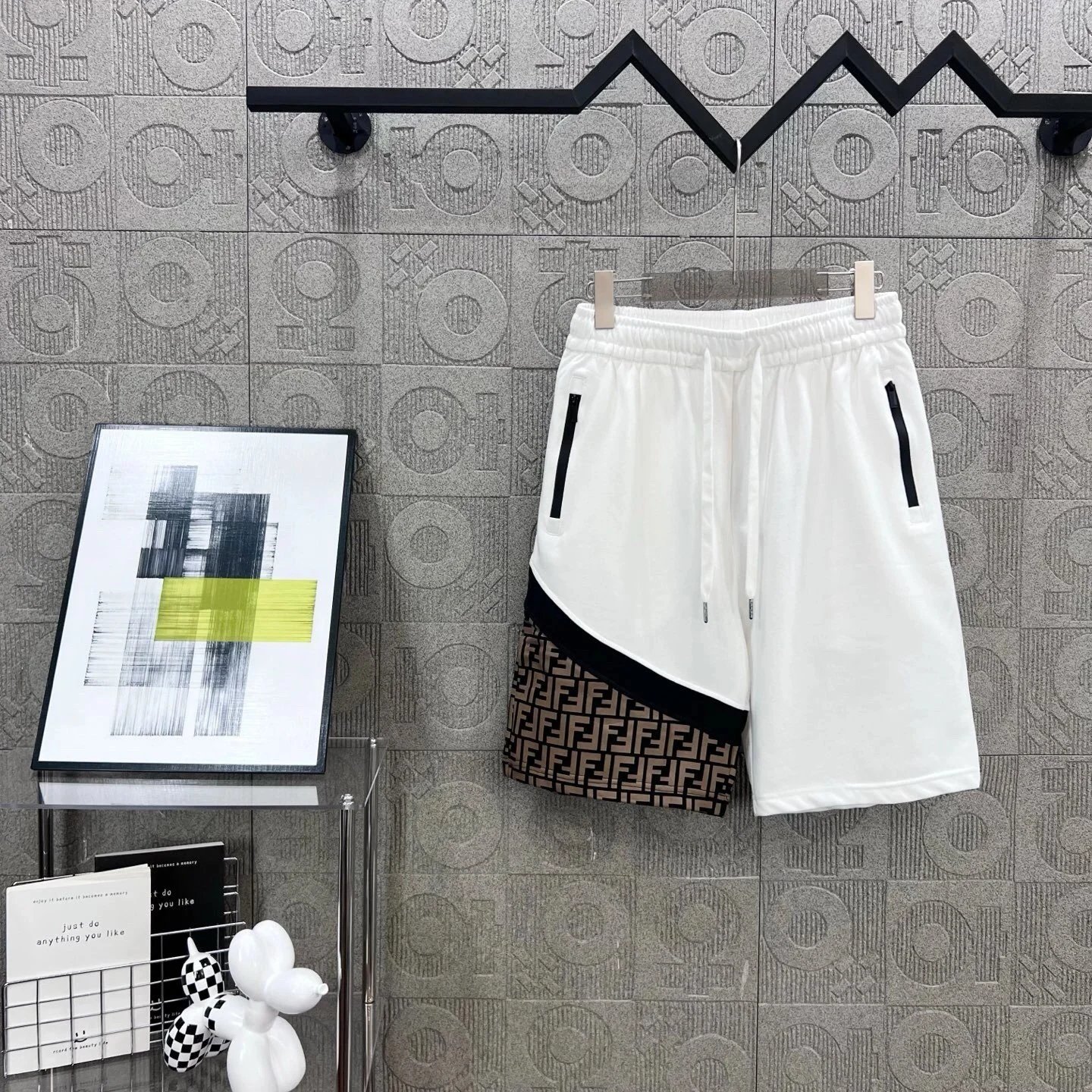 Fendi White Logo Print Shorts for Men