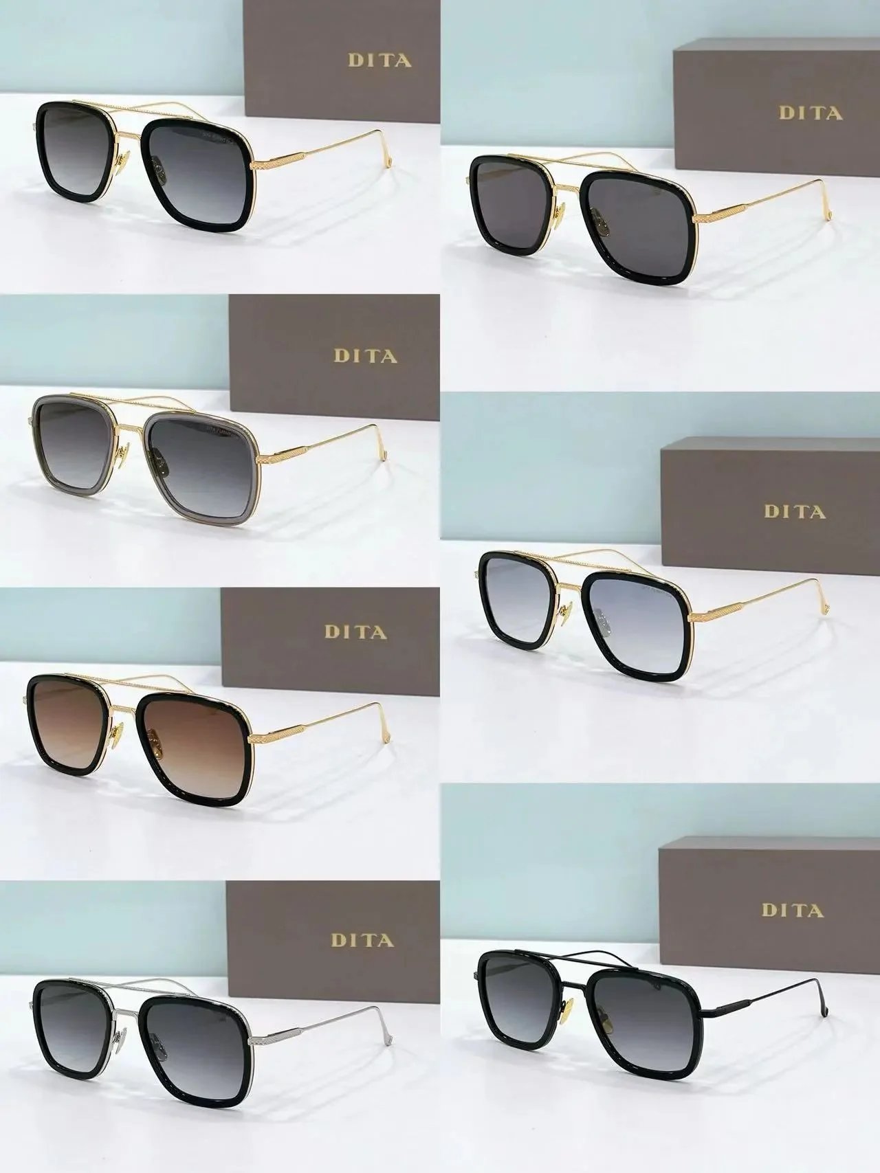 DITA Square Sunglasses with Gold Frame and Gradient Lenses
