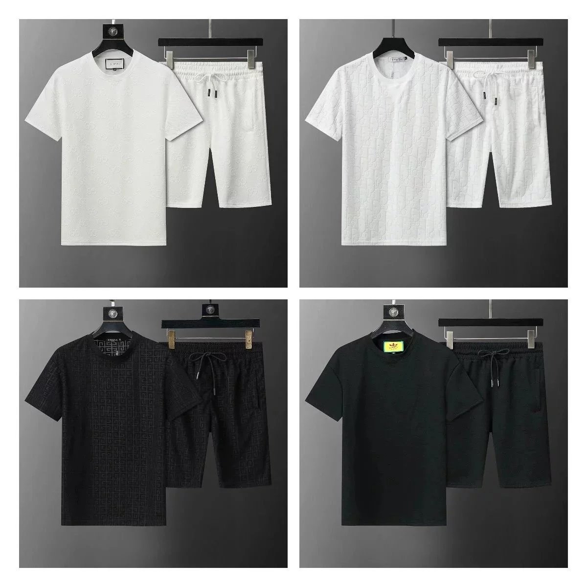 Men's Casual Short Sleeve T-Shirt and Shorts Set White Black