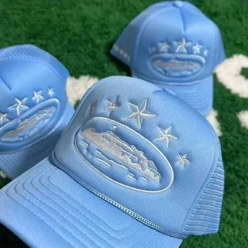 Blue Embroidered Star Cap with Oval Logo Design