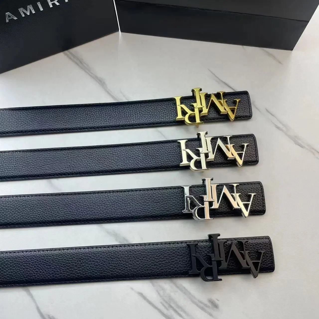 AMIRI Logo Belt Black Leather Men Women Fashion Accessory