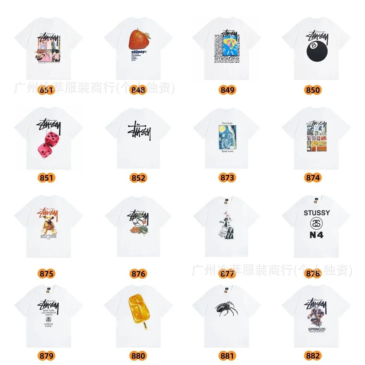Stussy White T-Shirts Collection Men's Streetwear Graphic Tees