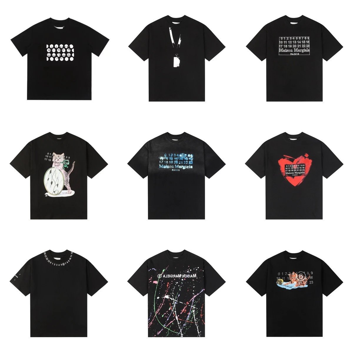 Maison Margiela Black T-Shirts with Graphic Prints